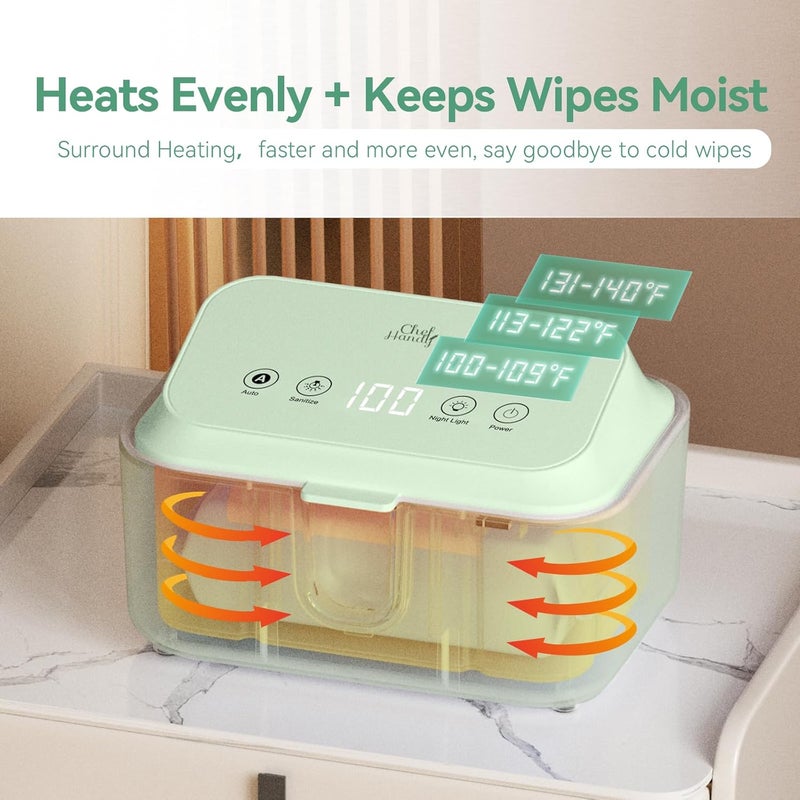 chefhandy Baby Wipe Warmer, Wipe Warmer and Baby Wet Wipes Dispenser with UV Light Sanitizer,Baby Wipes Warmer for Babies,3 Heat Modes,Night Light,Heating Silence,Large Capacity Wipes Warmer (Green) - Image 5